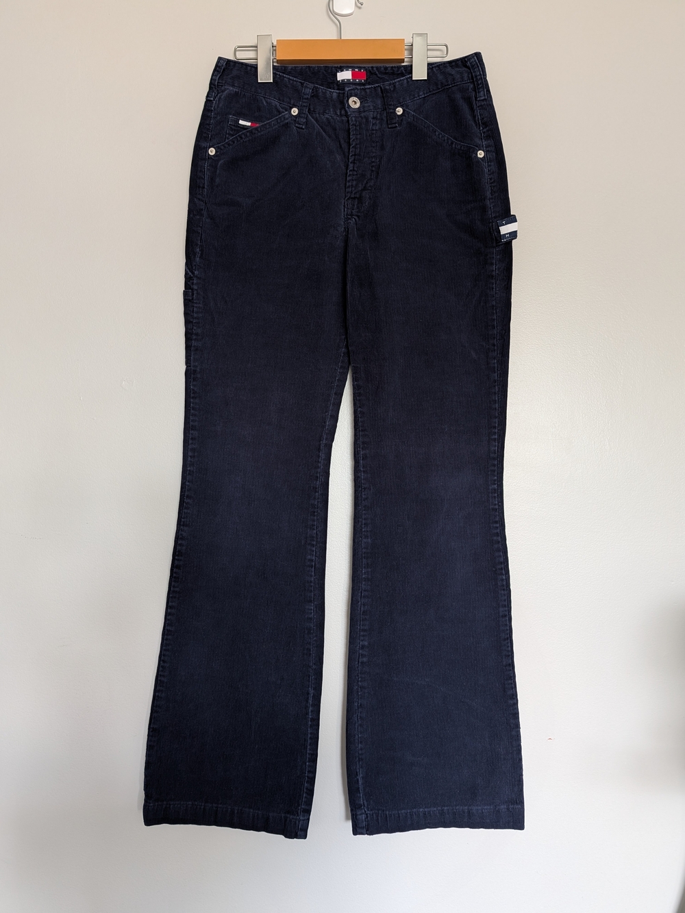 Vintage Tommy Jeans Corduroy Euro Carpenter Pants Navy Blue Flare Baggy 28